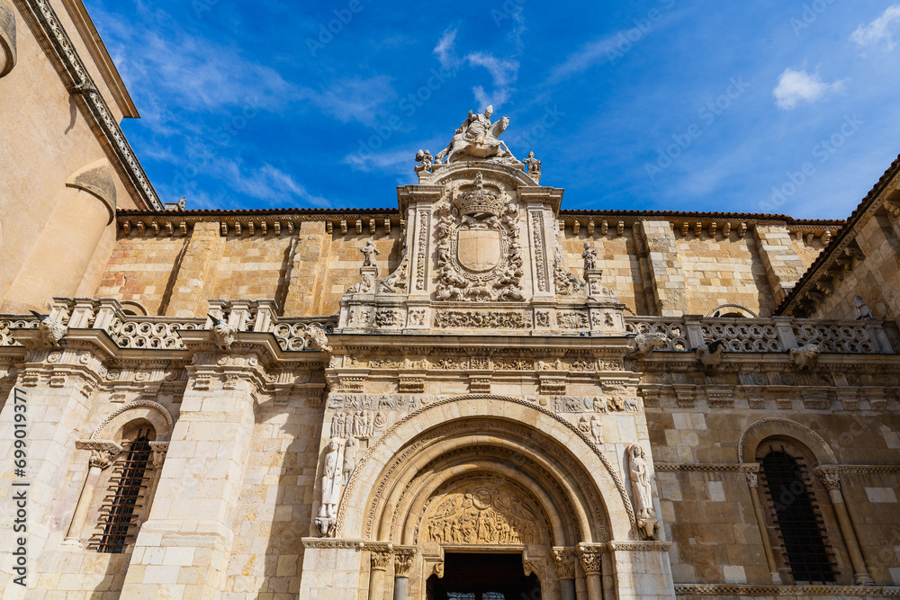 Facade of the Basilica of San Isidoro in the city of Leon, in Castilla y Leon, Spain.