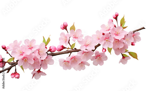 Cherry Blossom Branch with Delicate Pink Flowers On Transparent Background. © Happymoon