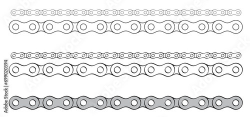 Cartoon silhouette of the chain for bike or bicycle. Cycling line pattern. Motorcycle chain links symbol. Bicycle chains icon. Chain machine sign. Gear machine.