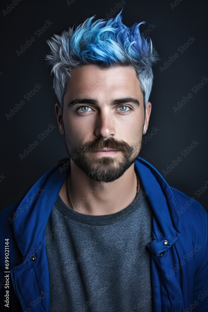 Handsome Man with Platinum and Blue-Tinted Hair Handsome Man with Platinum and Blue-Tinted Hair