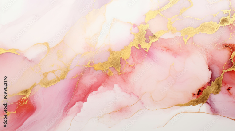 Marble ombre, alcohol ink, abstract art. Background made of white, gold and pink paints, gold veins. Generative AI Marble ombre, alcohol ink, abstract art. Background made of white, gold and pink paints, gold veins. Generative AI