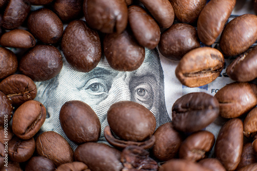 Coffee beans and dollars for buying and selling  economics