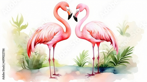 Two watercolor flamingo © Fauzia