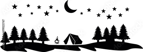 Camping Tent Night Forest SVG Cut File for Cricut and Silhouette, EPS ,Vector, PNG , JPEG, Zip Folder