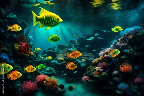 multicolor fishes moving under the sea water looking very gorgeous abstract background  © Ya Ali Madad 