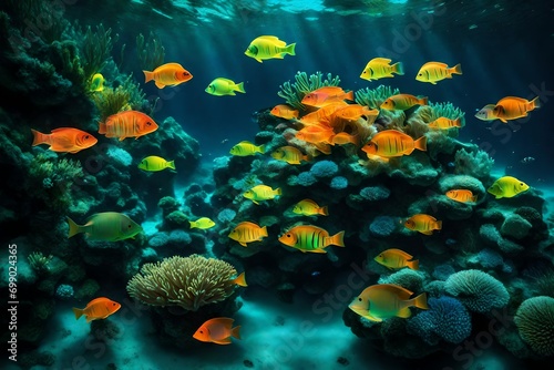 multicolor fishes moving under the sea water looking very gorgeous abstract background  © Ya Ali Madad 