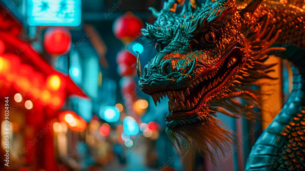 Fototapeta premium Chinese dragon, movie shot, cinematic style, Generative AI