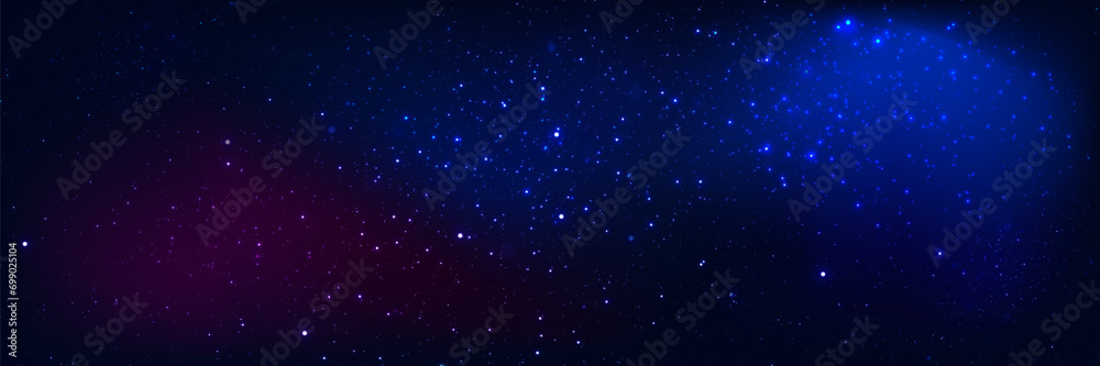 Magic galaxy with star and planet. Space background with realistic stardust and shining flares. - obrazy, fototapety, plakaty 