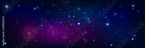 Magic galaxy with star and planet. Space background with realistic stardust and shining flares.