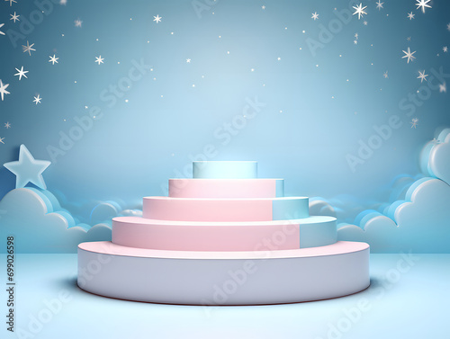 3d rendering of a circle stage with abstract stars decoration background.