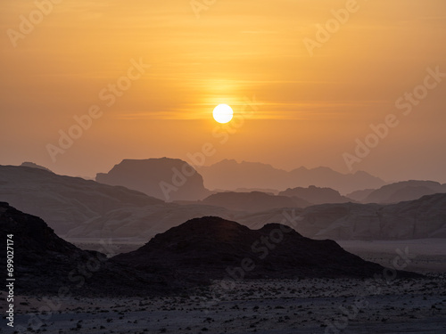 Wadi Rum desert sunset  aka Valley of the Moon  dawn Jordan  Middle East