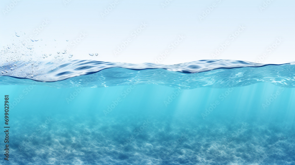 water wave underwater blue ocean swimming pool wide panorama background isolated white background