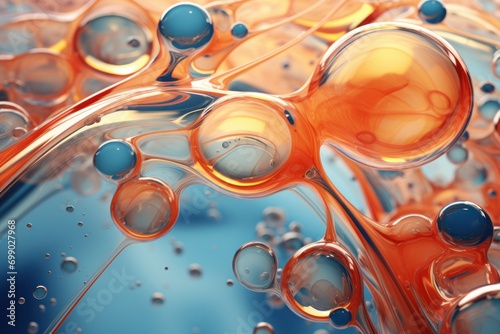 Abstract 3d render liquid bubbles background- Colorful oil bubbles and drops.