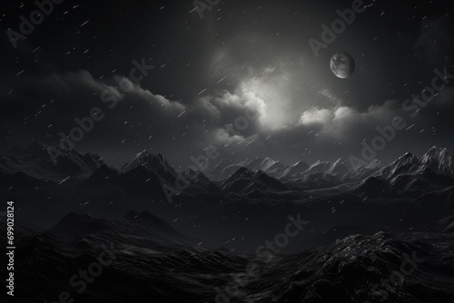 Majestic snow-covered mountains under a starlit sky with drifting clouds © ChaoticMind