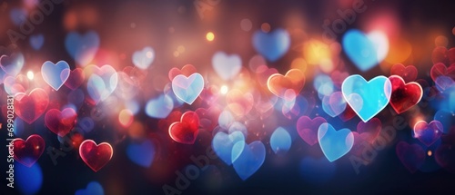 Abstract bokeh light in shape of hearts - heart shapes bokeh background, valentine's day background banner