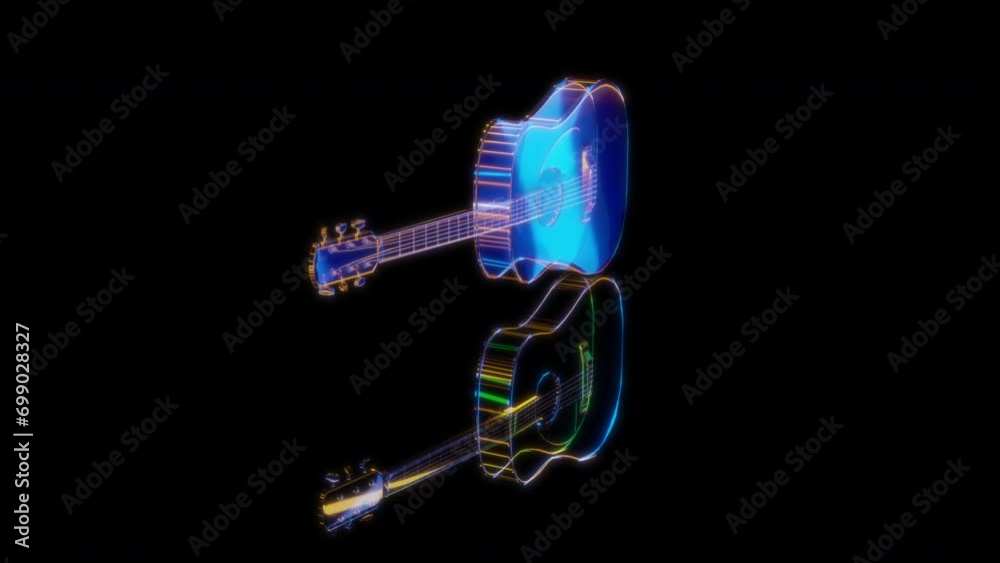 3D animation rendering, guitar model on a black background 3D animation rendering, guitar model on a black background
