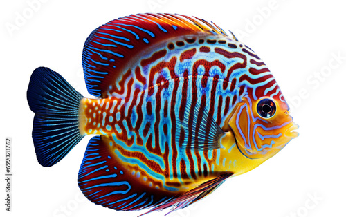 Mesmerizing Patterns: Discus Fish Revealing Its Unique Beauty Isolated on Transparent Background PNG.