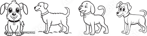 Line drawing, dog, white background, simple, suitable for children