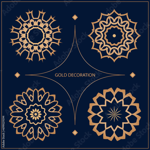 Set 4 of Vector ornamental circle pattern. Mandala. Round gold pattern can be used for motifs, fabrics, gift wrapping, templates, plate, tile. Vector.