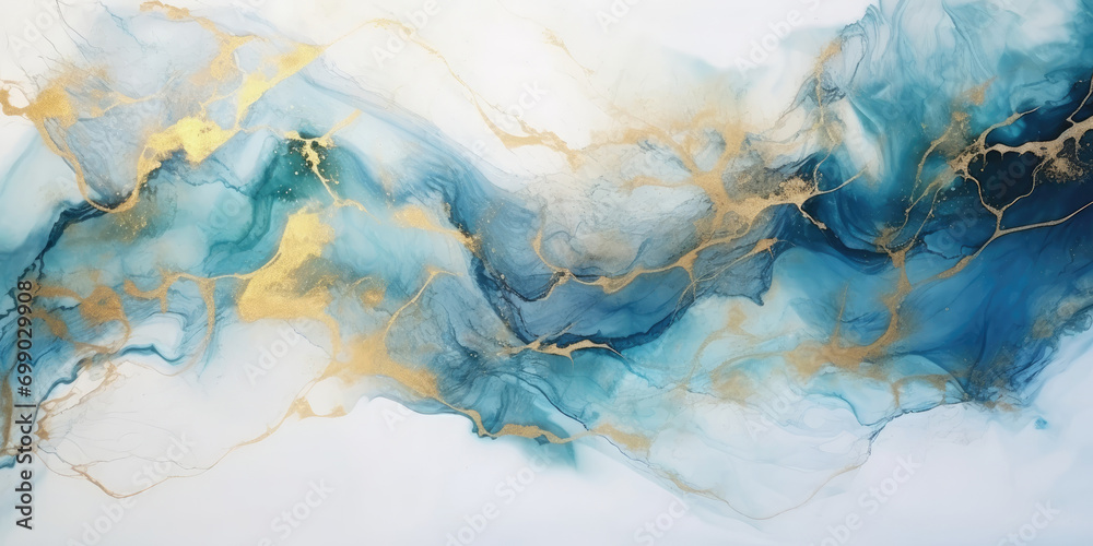 Abstract marble background, White, blue, Cyan, blue agate texture with thin gold veins. - obrazy, fototapety, plakaty 