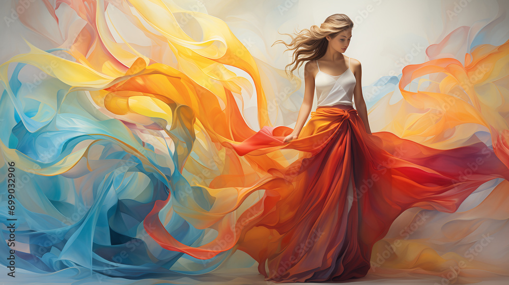 girl in a dress made of abstract colored waves girl in a dress made of abstract colored waves