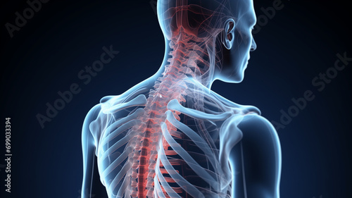 3D Illustration of sacral and cervical pain 3D illustration of neck pain cervical spine skeleton