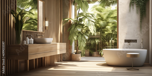 Modern contemporary style restroom with tropical style nature