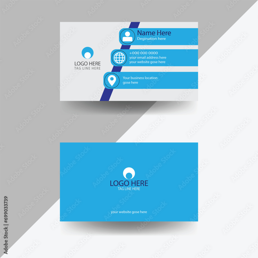Creative And Clean Double sided corporate Business Card Template Design. Navy blue and Cyan two color combination
vector design. Creative And Clean Double sided corporate Business Card Template Design. Navy blue and Cyan two color combination
vector design.
