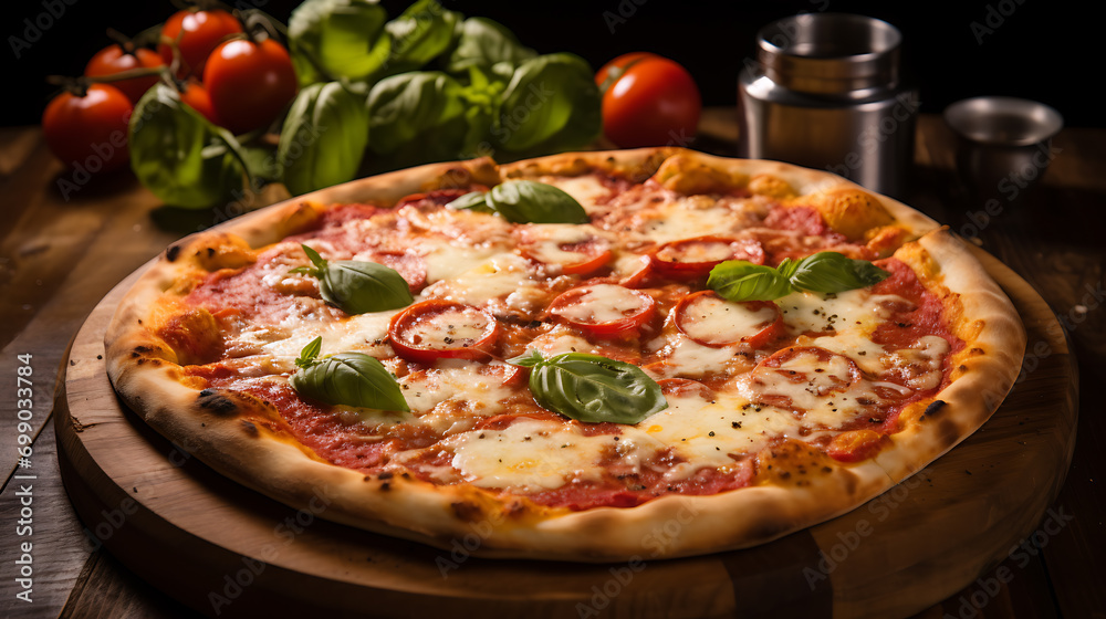 A classic Italian pizza with a thin crust, 