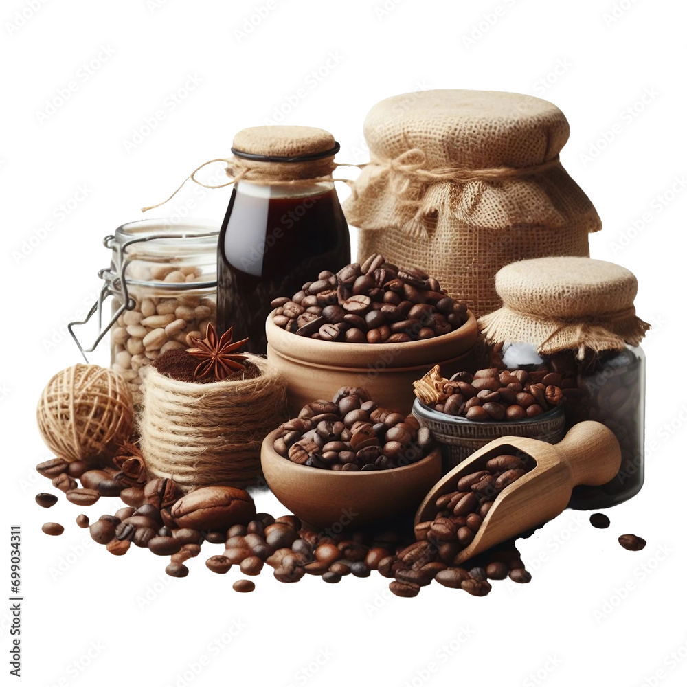 Obraz premium Coffee beans isolated transparent background Ai generative.
