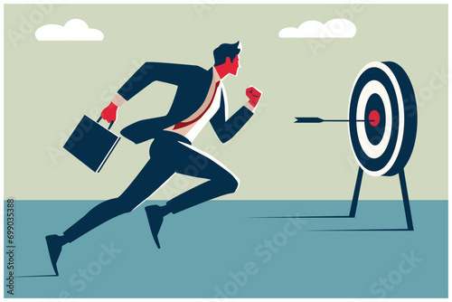 businessman run to his dream goal target, life business success concept, positive energy vibe, minimal vector flat illustration   © AKIO