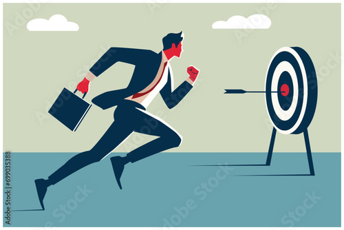 businessman run to his dream goal target, life business success concept, positive energy vibe, minimal vector flat illustration  