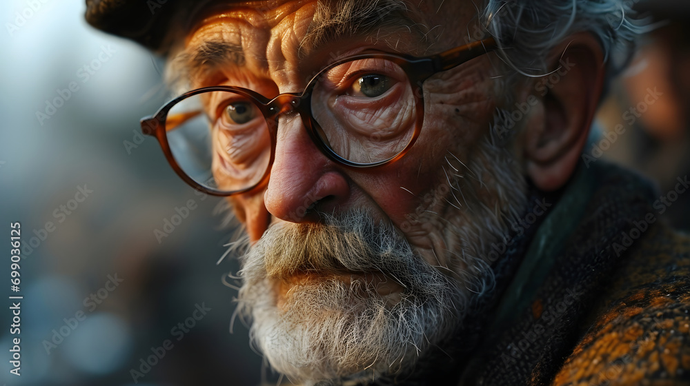 Thoughtful Senior Man with Glasses. Generative AI