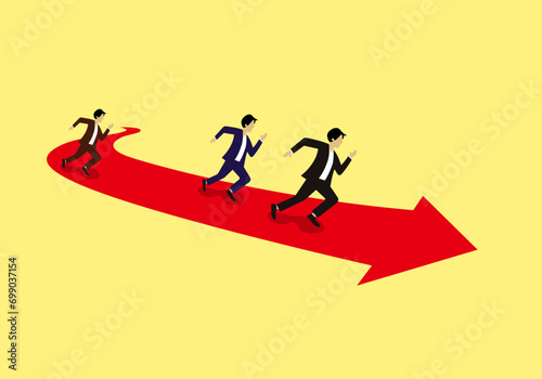 Businessman running after arrow, business race vector illustration