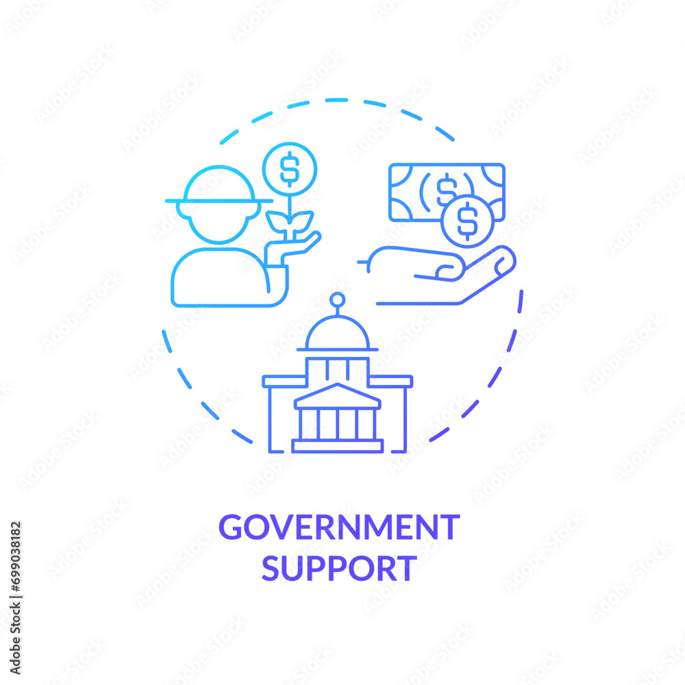 2D gradient government support icon, creative isolated vector, thin line illustration representing agricultural clusters.