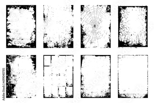 Dirty Grunge Textures Vector collection. Grunge Frames Vector. Overlay textures set stamp with grunge effect. Old damage Dirty grainy and scratches. 