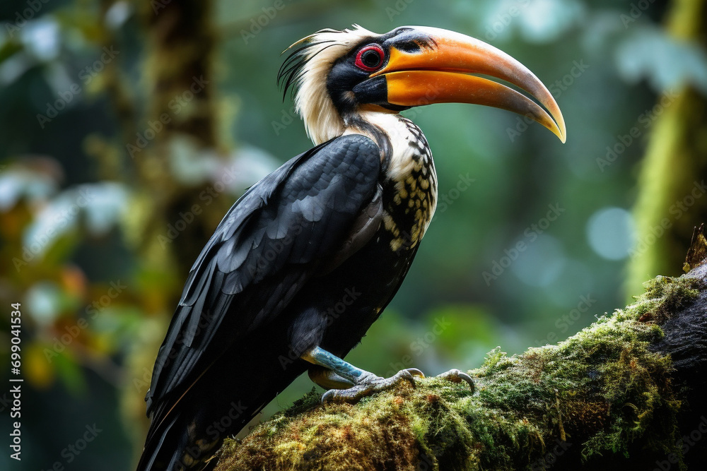 horned hornbill in the forest