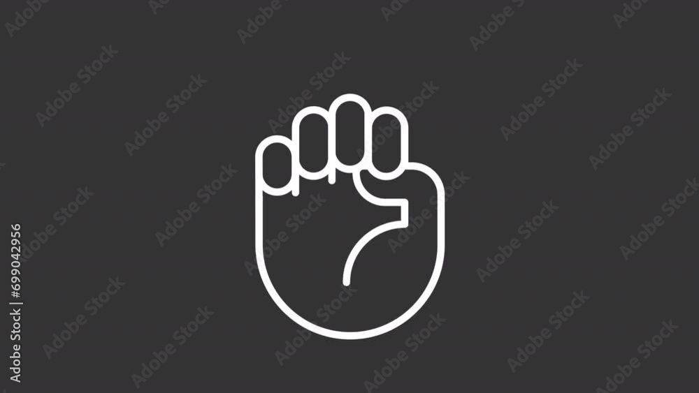 2D white simple thin line animation of signal for help icon, HD video with transparent background, seamless loop 4K video representing hand gesture.