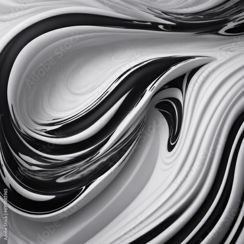 White and black colors 3d rendering of abstract wavy liquid background