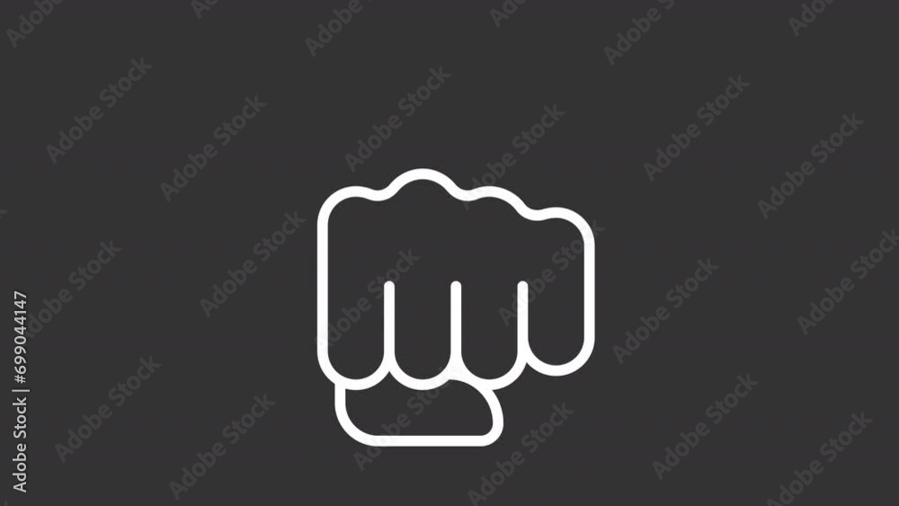 2D white simple thin line animation of punch icon, HD video with transparent background, seamless loop 4K video representing hand gesture. 2D white simple thin line animation of punch icon, HD video with transparent background, seamless loop 4K video representing hand gesture.