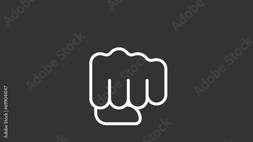 2D white simple thin line animation of punch icon, HD video with transparent background, seamless loop 4K video representing hand gesture. photo
