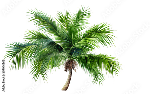 Green Fronds of a Vibrant Isolated Coconut Tree Isolated on Transparent Background PNG.