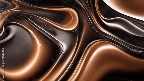 Brown and black colors 3d rendering of abstract wavy liquid background