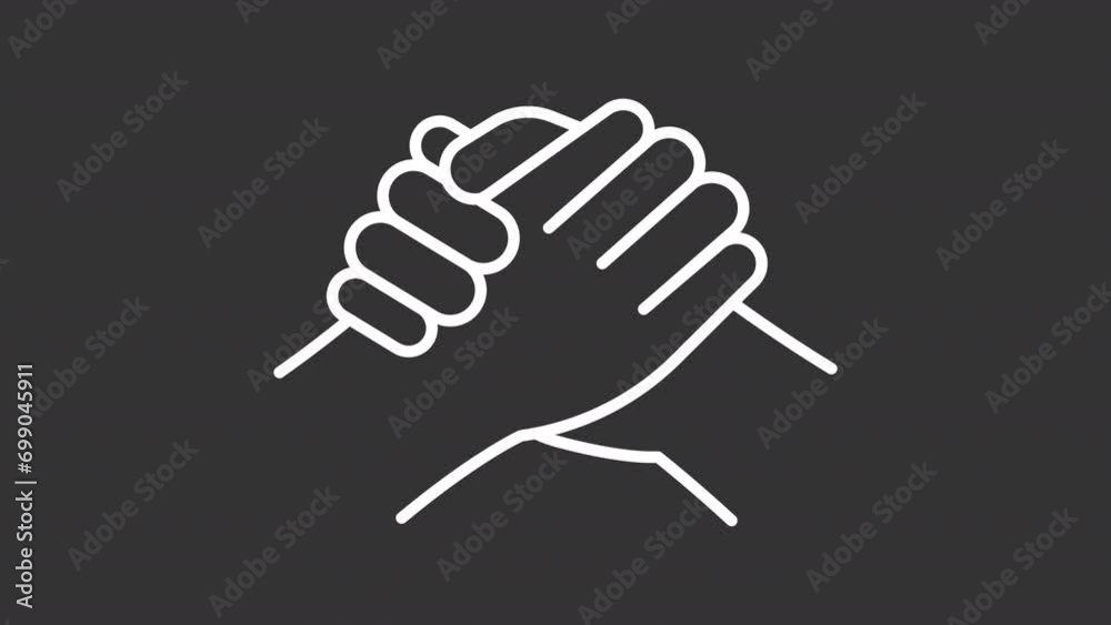 2D white simple thin line animation of helping hand icon, HD video with transparent background, seamless loop 4K video representing hand gesture.
