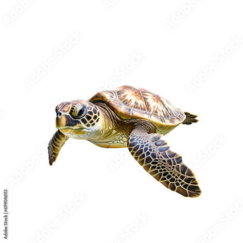 Sea turtle swimming: A photography of the sea animal, Isolated on Transparent Background, PNG