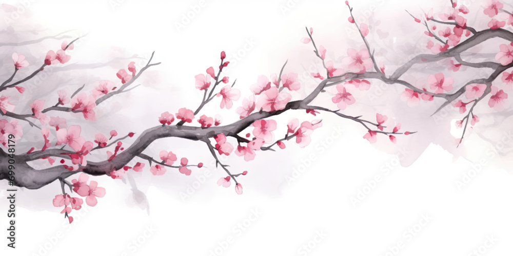 Fototapeta premium Ink painting cherry blossom in white background