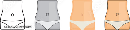 human anatomy. Belly icon with 4 different styles.