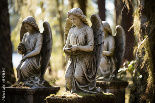 Angelic Figures In Cemetery Represent Guardianship And Spiritual Connection