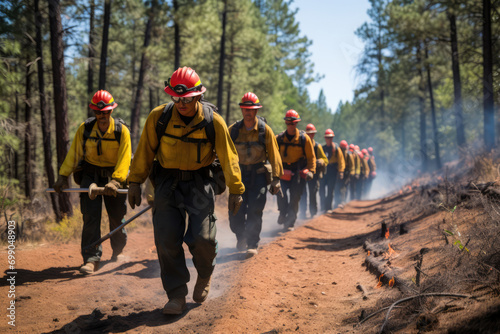 Firefighters Creating Line To Stop Forest Fires Spread For Fire Line