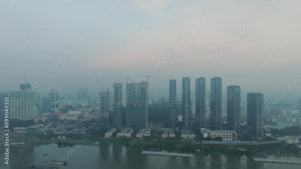 Saigon Ho Chi Minh city, Vietnam beautiful sunrise - Aerial view - stock video Saigon Ho Chi Minh city, Vietnam beautiful sunrise - Aerial view - stock video
